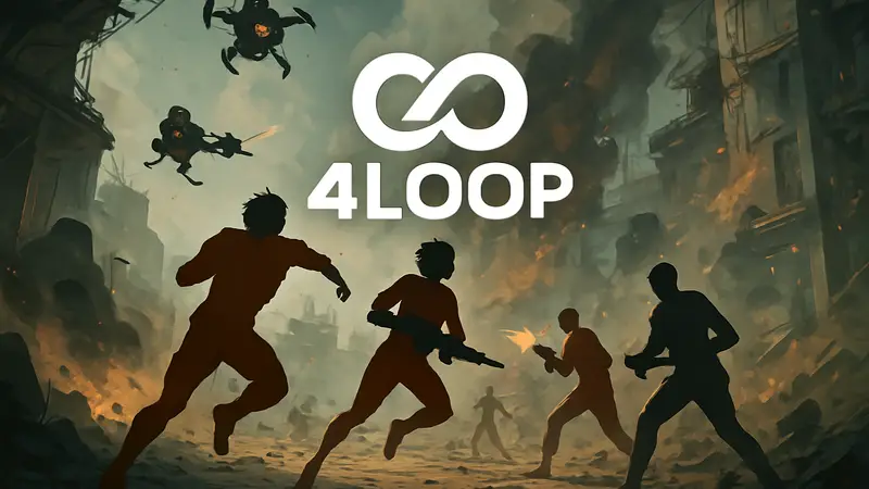 Логотип игры 4:Loop с концепт-артом, символизирующим хаос и командную игру.