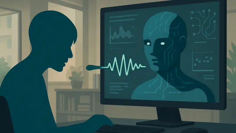 Иллюстрация искусственного интеллекта, анализирующего голосовые данные для диагностики депрессии