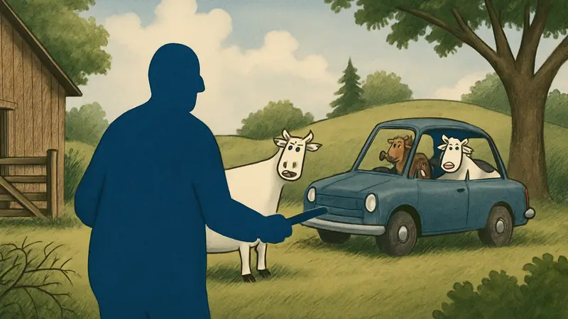 Иллюстрация комикса The Far Side Гэри Ларсона, с животными и абсурдным сюжетом