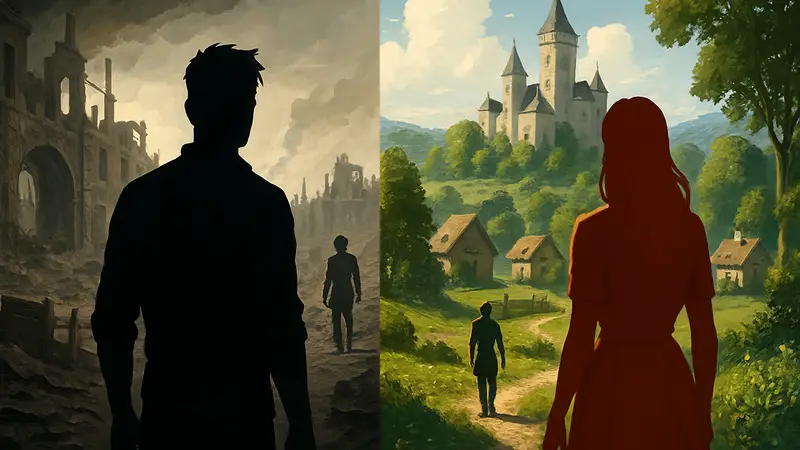 Игровые сцены из RPG, где выбор игрока влияет на разрушение или процветание регионов в открытом мире.