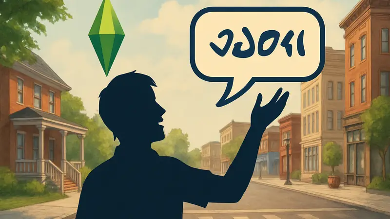 Персонаж The Sims общается на Симлише, иллюстрируя новую викторину по языку игры.