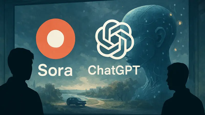Логотип Sora и ChatGPT, ИИ-видеогенерация, искусственный интеллект