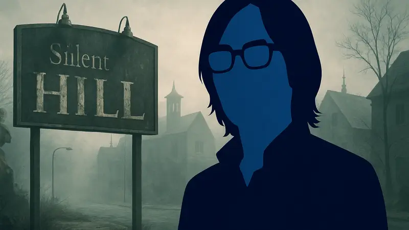 Акира Ямаока, композитор Silent Hill, на фоне логотипа ремейка Silent Hill 1 от Bloober Team.