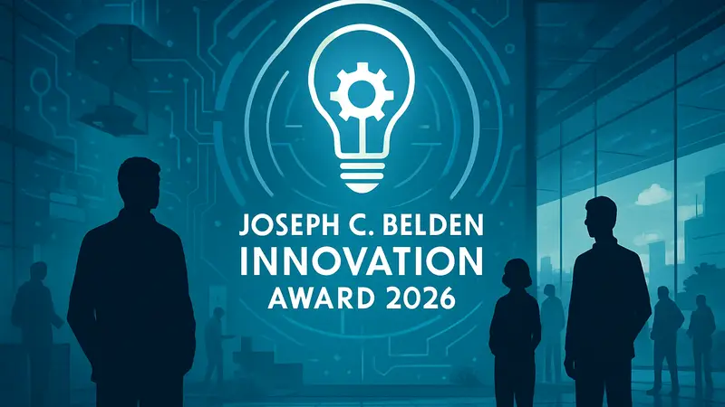 Логотип Joseph C. Belden Innovation Award 2026, символизирующий инновации и технологии.