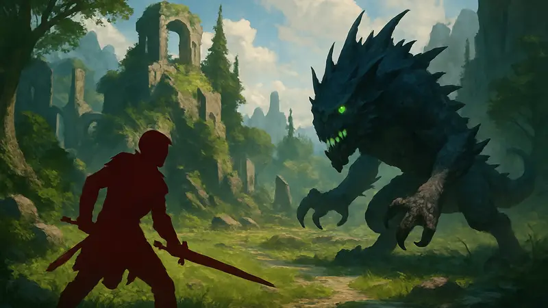 Локация из Guild Wars 3: игрок исследует фэнтезийный мир, сражается с монстрами.