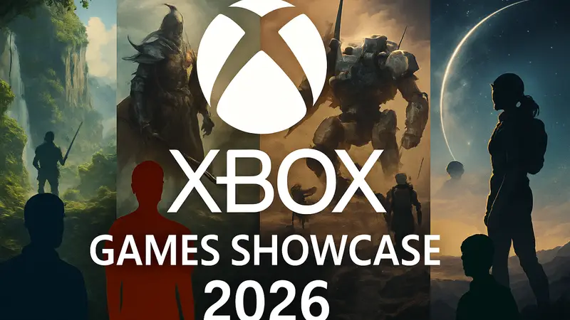 Логотип Xbox Games Showcase 2026 на фоне кадров из новых игр