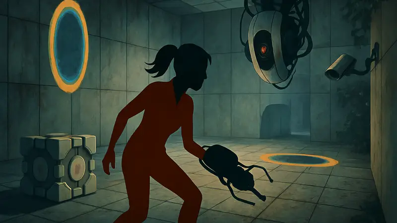 Обложка книги «Portal. Куб, торт и искусственный интеллект», посвященной истории игры Portal.