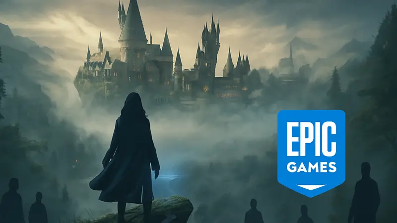 Обложка игры Hogwarts Legacy с Хогвартсом на фоне, акция Epic Games Store