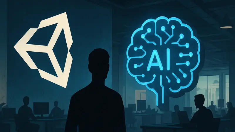 Логотип Unity с изображением искусственного интеллекта, символизирующий новую технологию.