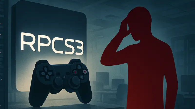 Логотип эмулятора RPCS3 и контроллер PlayStation 3, символизирующие проблему с AI-кодом