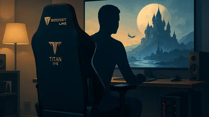 Игровое кресло Secretlab Titan Evo с логотипом бренда в игровой комнате.
