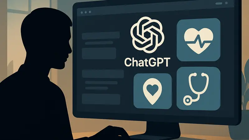 Интерфейс ChatGPT с медицинскими значками, символизирующий запуск сервиса ChatGPT Health от OpenAI.