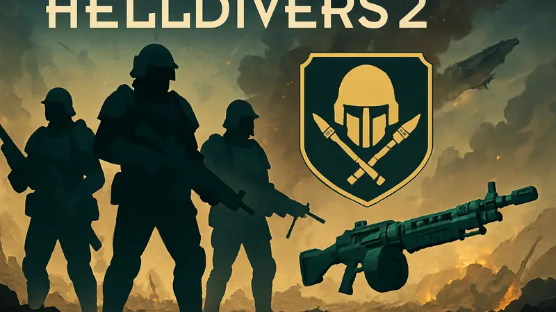 Обложка Helldivers 2 с десантниками, логотип Premium Warbond 'Entrenched Division', новое оружие.