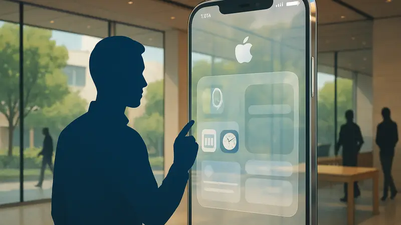 Концепт спорного дизайна "Жидкого стекла" от Apple, показывающий прозрачный интерфейс.