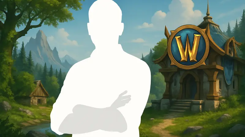 Ион Хаззикостас, геймдиректор World of Warcraft, на фоне игрового ландшафта