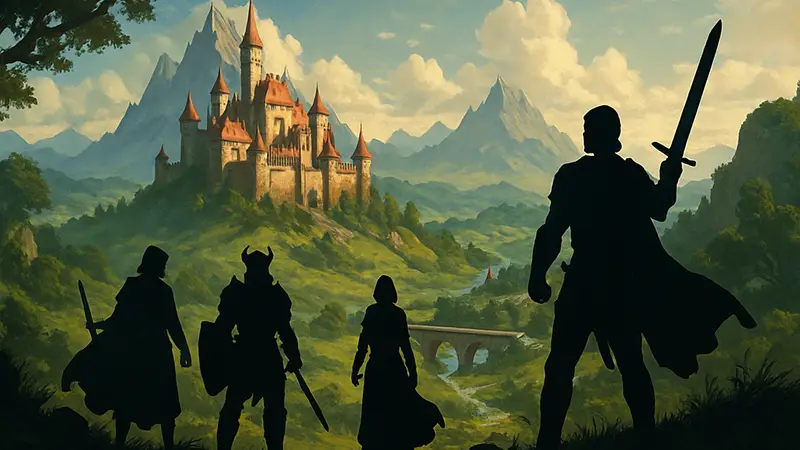 Обложка Dynasty of the Sword, демонстрирующая фэнтезийный мир и персонажей RPG книги-игры.