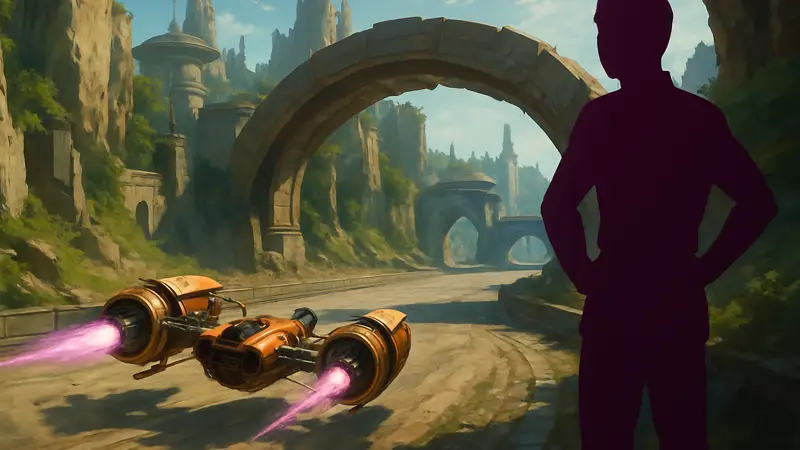 Скриншот Star Wars: Galactic Racer, гоночный корабль на детализированной трассе
