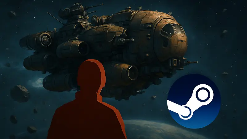 Изображение космического корабля в игре Marauders с логотипом Steam.