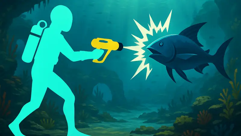 Игрок оглушает рыбу в Subnautica 2