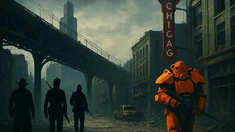 Скриншот или арт из мода Fallout: Chicago для Fallout: New Vegas, демонстрирующий атмосферу RPG.