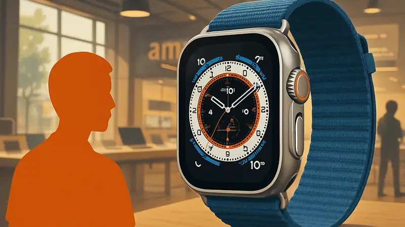 Смарт-часы Apple Watch Ultra с синим ремешком и отображением времени.