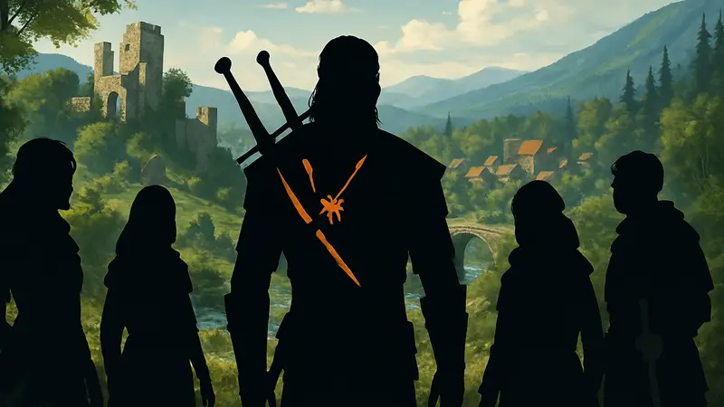 Арт из дополнения The Witcher 3: Songs of the Past с Геральтом и новыми персонажами.