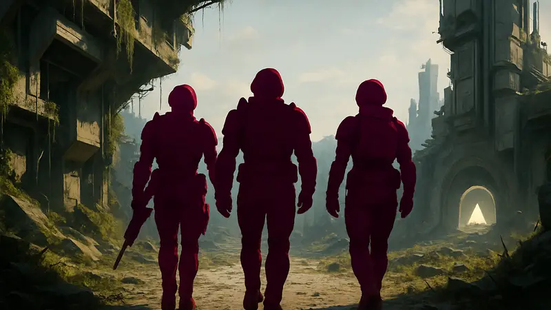 Игроки шутера Marathon, мирно идущие вместе к точке эвакуации.