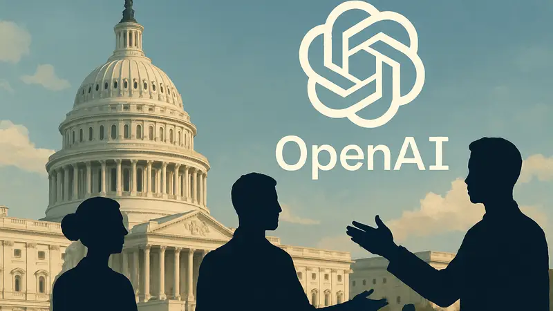Логотип OpenAI на фоне Капитолия США, символизирующий сотрудничество в сфере ИИ