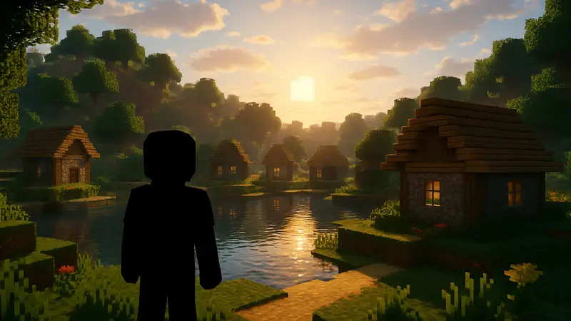 Скриншот Minecraft с включенными шейдерами, красивое освещение