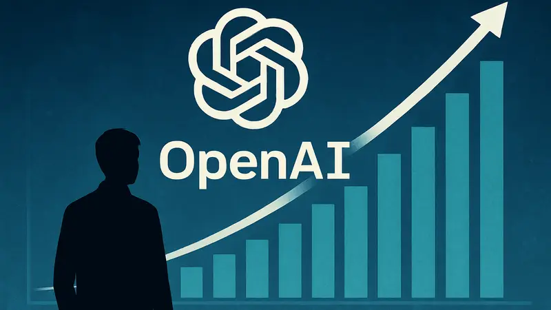 Логотип OpenAI на фоне графика роста инвестиций, символизирующий рекордное финансирование.