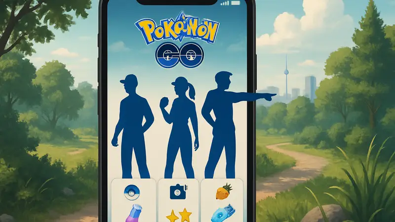 Игровой экран Pokemon GO с выбором пути: «Ловля», «Исследование», «Битва» и награды.