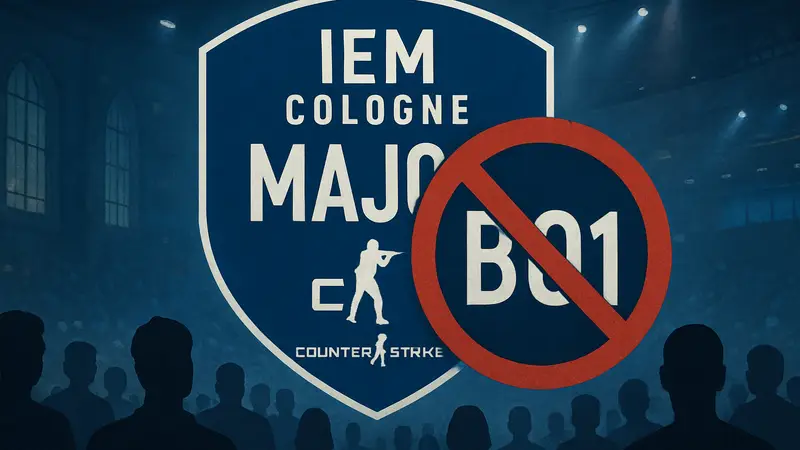 Логотип IEM Cologne Major, турнира по Counter-Strike, с надписью 'no BO1' или символом отказа от BO1.