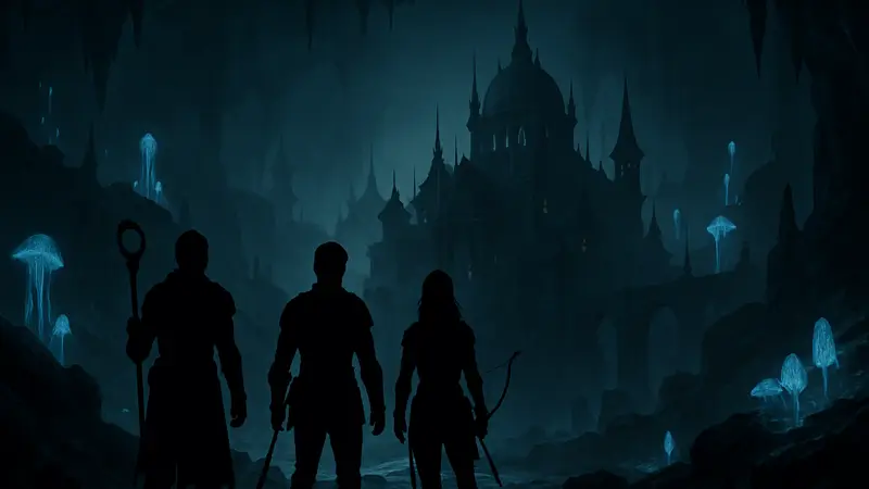 Скриншот из мода Path to Menzoberranzan для Baldur's Gate 3, показывающий тёмное подземелье.