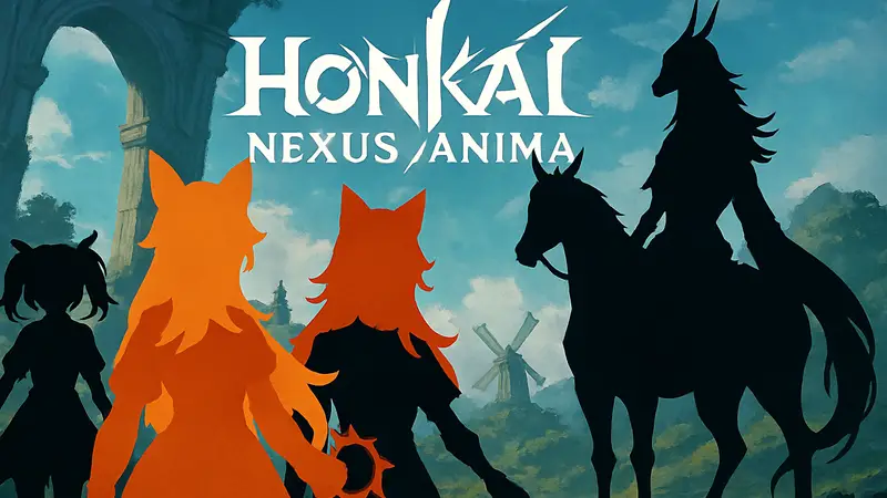 Арт персонажей Honkai: Nexus Anima, включая Вулберри Аниму и Инкифоал, на фоне логотипа игры.