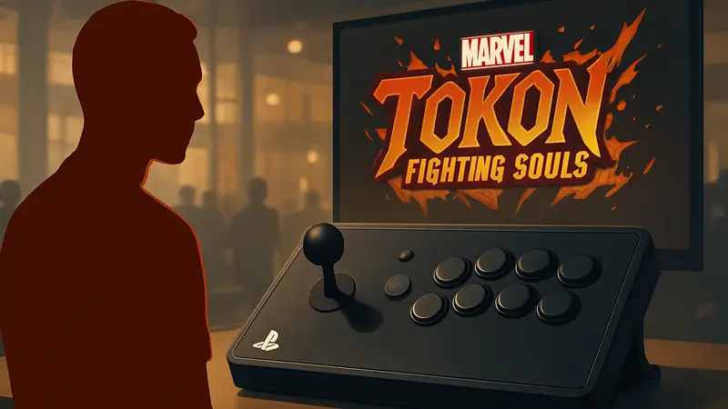 Файтинг-контроллер PlayStation FlexStrike рядом с логотипом Marvel Tokon: Fighting Souls.