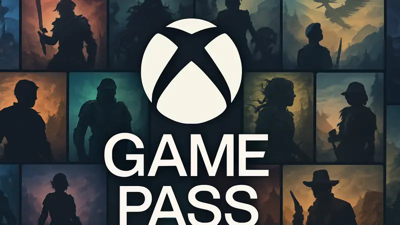 Логотип Xbox Game Pass на фоне обложек игр, символизирующий 13 новых релизов Day One