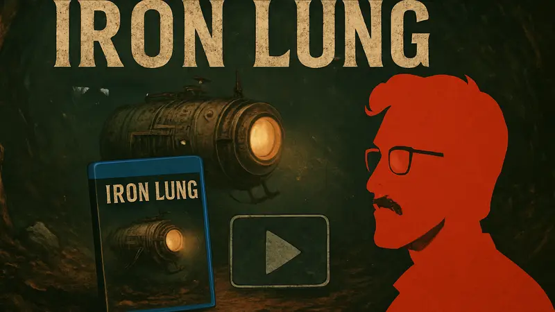 Логотип фильма Iron Lung и Markiplier, символизирующий его выход на Blu-ray и стриминговых платформах.