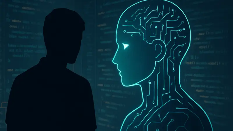 Изображение абстрактного искусственного интеллекта на фоне кода, символизирующее GenAI в игровой индустрии.