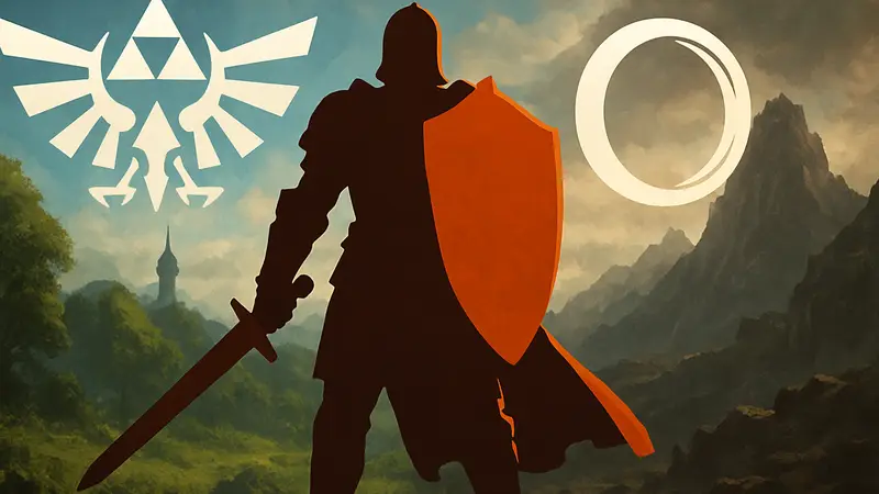 Арт Паладина из Diablo 4 на фоне логотипов The Legend of Zelda и Властелина колец.
