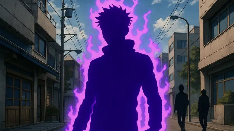 Юдзи Итадори с фиолетовой аурой "Кальян" в стиле аниме Jujutsu Kaisen: Modulo.
