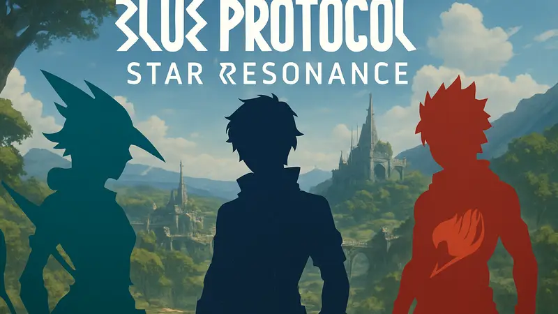 Логотип Blue Protocol: Star Resonance с элементами Shangri-La Frontier и Fairy Tail, указывающими на предстоящие кроссоверы.