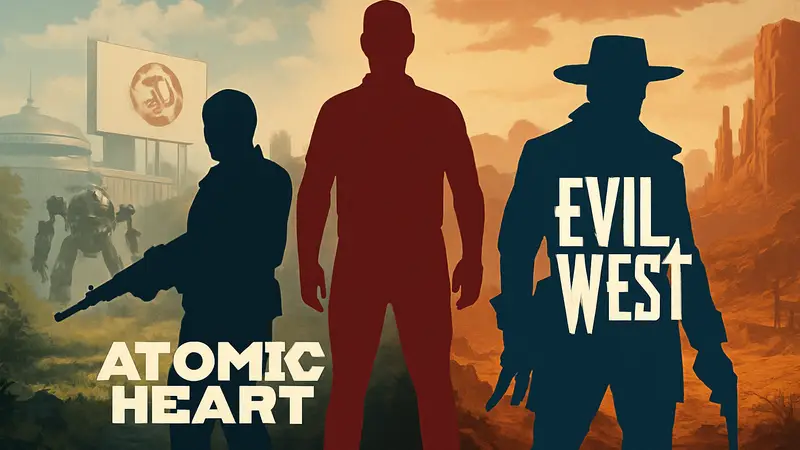 Обложка Humble Focus Entertainment Shooter Bundle с логотипами игр Atomic Heart и Evil West