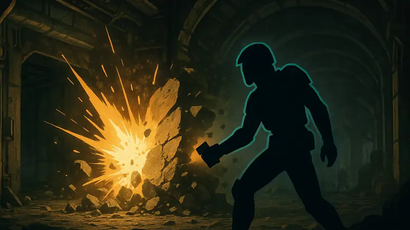 Игрок использует взрывчатку в игре Marathon: Return on Investment 2, разрушая преграду или уничтожая врагов.