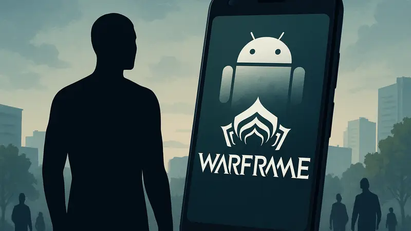 Логотип Warframe на фоне мобильного телефона Android