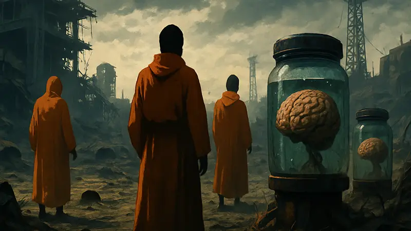 Арт Atomfall с галлюцинирующими монахами и банками с мозгами в постапокалиптическом мире.