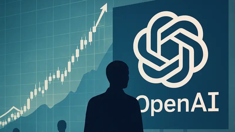 Логотип OpenAI на фоне графика роста акций, символизирующий выход на IPO.