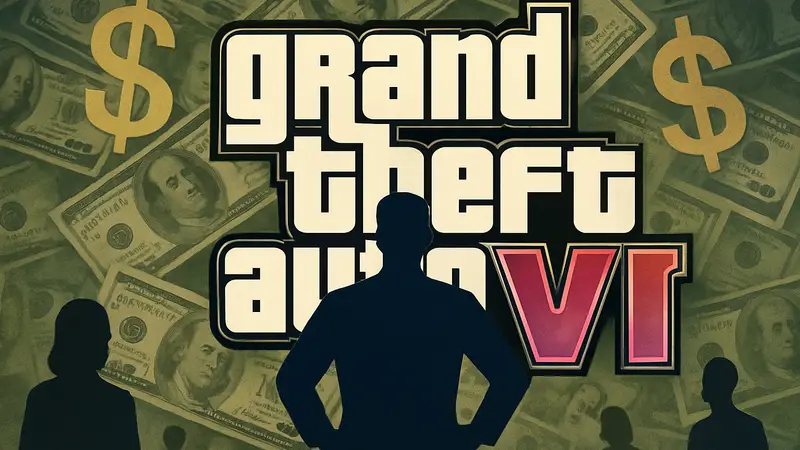 Логотип GTA 6 на фоне денежных знаков, символизирующий высокую цену игры и рекомендации Bank of America.