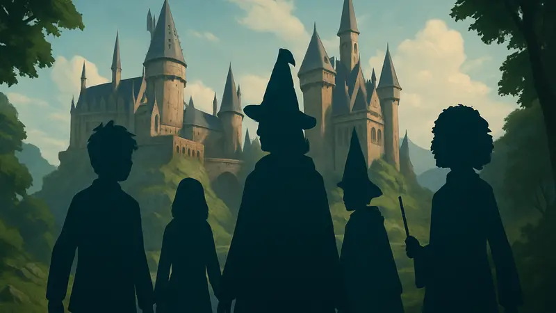 Персонажи из игры Harry Potter: Hogwarts Mystery на фоне школы Хогвартс во время нового приключения
