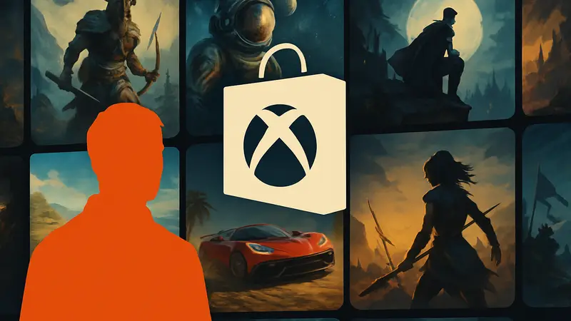 Логотип Xbox Store на фоне обложек игр, символизирующий майские распродажи 2026 года.