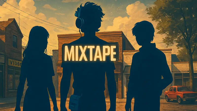 Обложка инди-игры Mixtape с ретро-стилистикой, анонсирующая дату выхода.